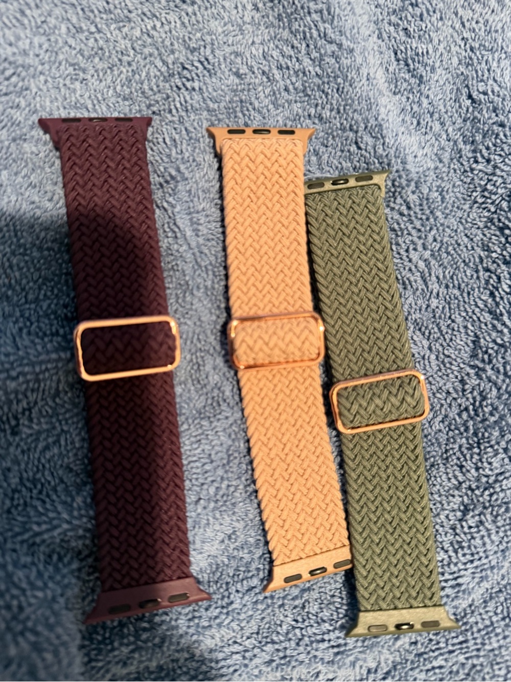 Apple Watch 40 Braided Silicone Watch Band Trio in Olive Green, Peach, Burgundy
